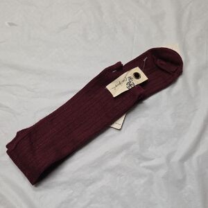 Free People Burgundy Ribbed Crew Socks with Branded Tag